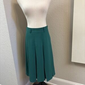 Ann Taylor Green Pleated A Line Knee Length Career Interview Skirt Sz 2 EUC